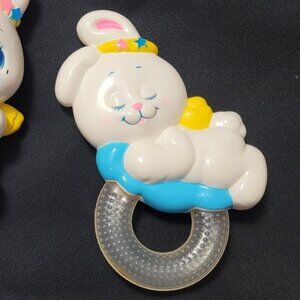 Vintage Angel Bunny‎ Mattel Baby Teething Ring Sleeping on a Blue Cloud Teething